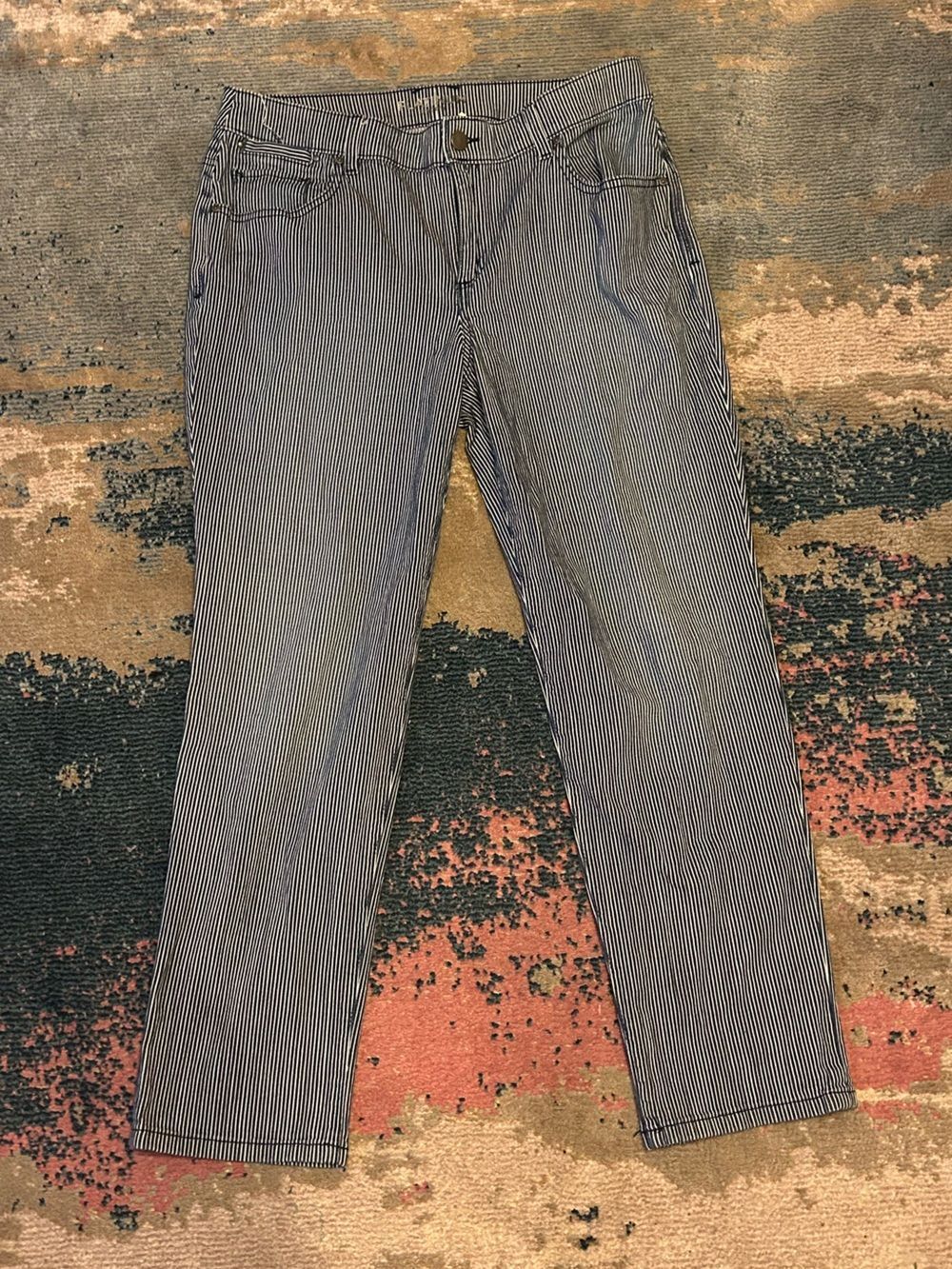 Chico's navy and White Pinstripe Jeans